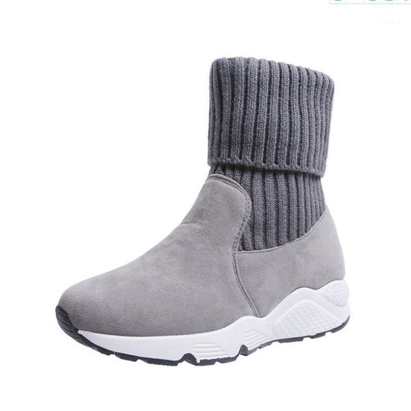 

women snow boots flock stretch sock breathable platform plush fur booties suede warm shoes women winter boots snow sneaker1, Black