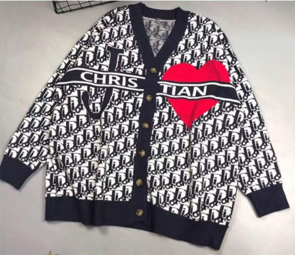

2020 autumn winter popular logo new knit sweater women v neck cardigan long sleeve casual casual cool languid lazy style, White;black