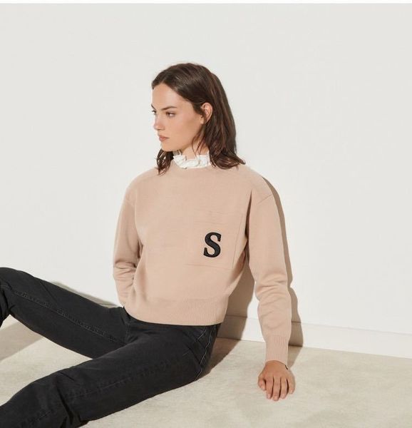 

женщины свитер осень и зима мода женщина s письмо вышивка пуловеры повседневный женский ruffled щитовые вязаный свитер размер s-l, White;black