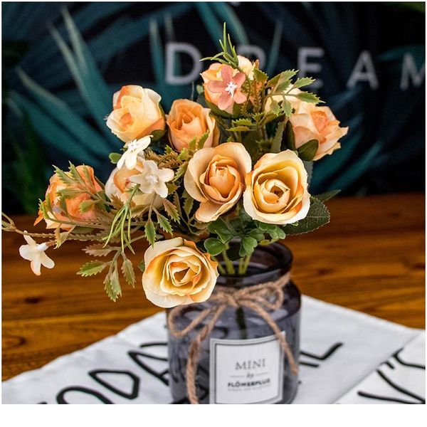 

1 bouquet 10 head artificial silk cloth fake flowers leaf peony floral home wedding party home decor blue tea rose small jllcdm