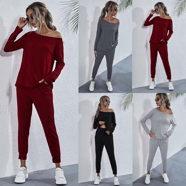 

womens off shoulder tracksuit sets casual loose pockets playsuit jumpsuit ladies lace up female sweatshirt pants trousers1, Gray