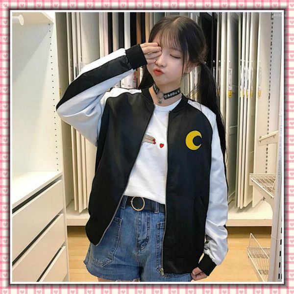 

sweet cute girls hoodies back sailor moon cartoon embroidery lovely student sweatshirt long sleeve zip-up sudadera mujer 20181, Black