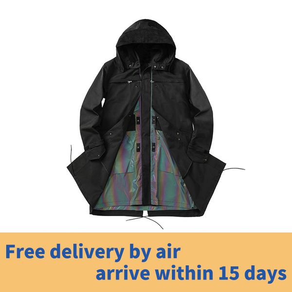 

stone pirates 20ss functional style large area reflect light hooded windbreaker complex process design coat ing, Tan;black