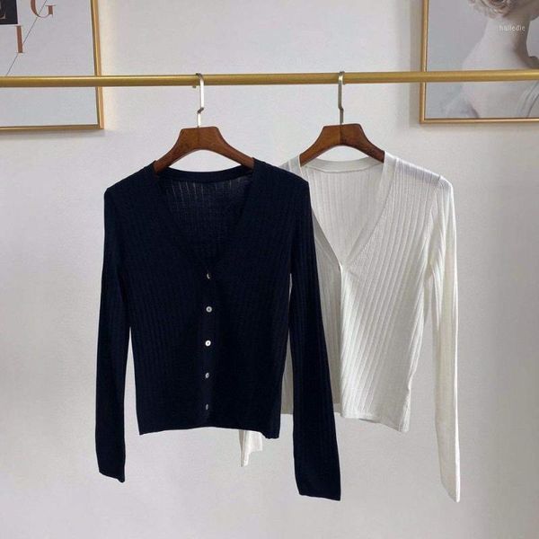 

women's knit white or black sweater v-neck long sleeve early autumn buttons 2020 new ladies knit, White;black