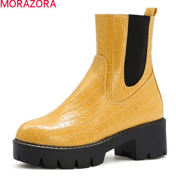 

morazora 2020 large size 34-43 fashion women boots square heels round toe ladies shoes autumn winter ankle boots black sliver 1026