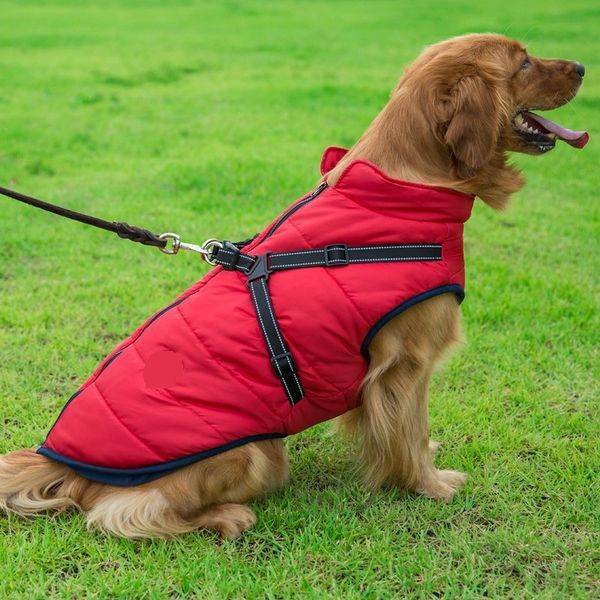 

pet dog jacket with harness winter warm dog clothes for labrador waterproof big dog coat chihuahua french bulldog outfits