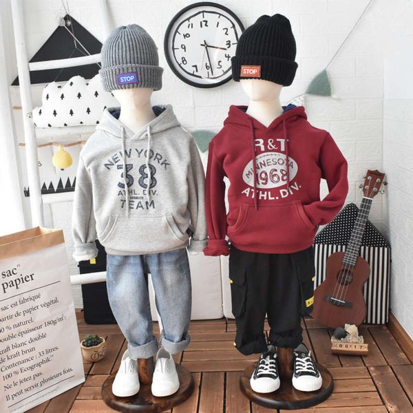 

plush sweater winter children's cotton wear middle big boy's men's thickened hooded wtern sle pullover, Black