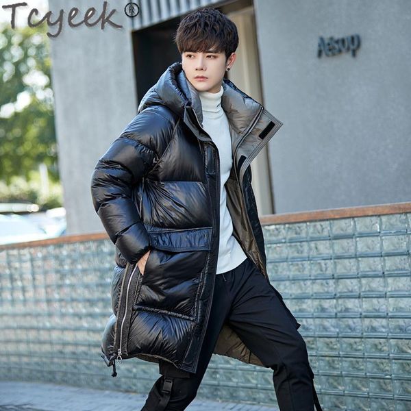 

tcyeek winter men down jackets long warm hooded man parkas korean style mens coat puffer jacket men clothes doudoune 2020 new lw, Black
