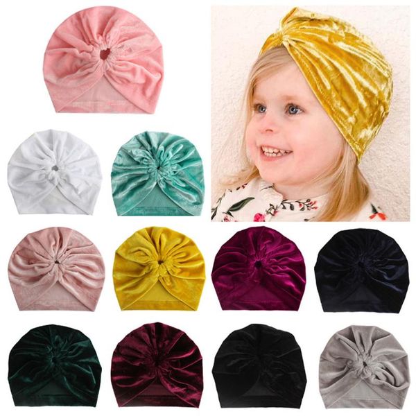 

fashion baby turban cute toddler baby boy girl warm pleuche solid knotted hat beanie headwear cap newborn pgraphy props @40, Yellow