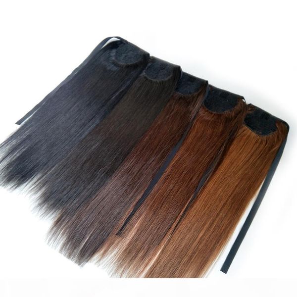 

100% remy human hair clip extension wavy ponytail wrap around ponytail hair extension straight one piece wrap ponytail hairpiece for woman, Black