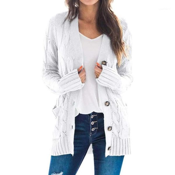 

knit sweater women autumn 2020 female casual long sleeve warm button sweaters cardigan clothes coat knitted femme winter k5s01, White