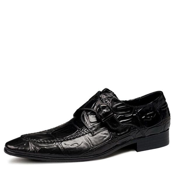

2020 spring new genuine leather men dress shoes buckle oxford party wedding men shoes formal business big size, Black