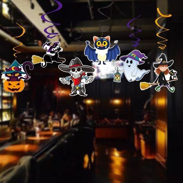 

hf5il halloween decoration spiral ghost ghost pvc pendantpumpkin pendant layout party black cat pumpkin festival pendant hanging 6-piece set