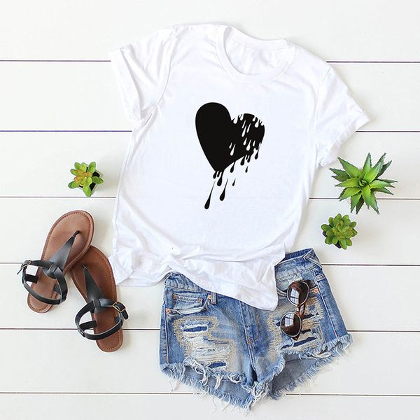 

women's casual printing harajuku graphic ladies summer love o-neck t-shirt female top, White