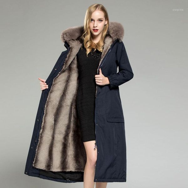 

new 2019 autumn detachable natural rex fur liner winter fur coat women large real collar hooded parkas plus size1, Black