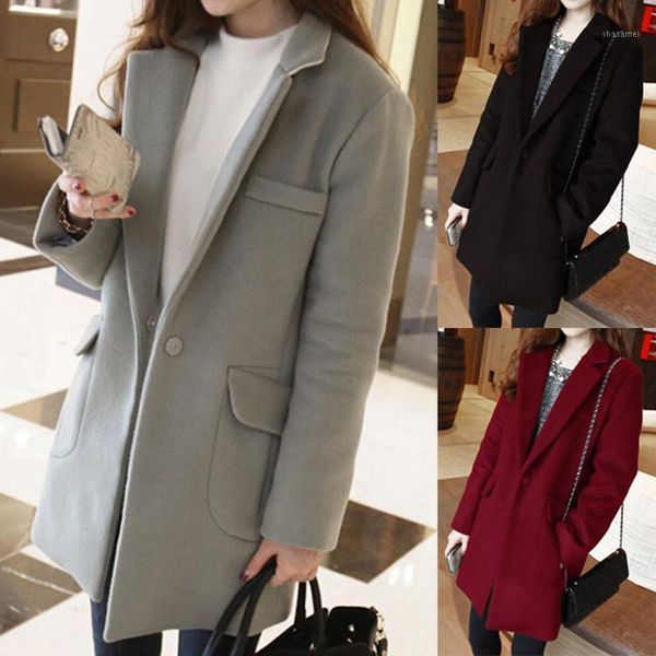 

woman long wool coat elegant blend coats slim turn-down neck solid female long korea coat outerwear jacket manteau femme marron1, Black