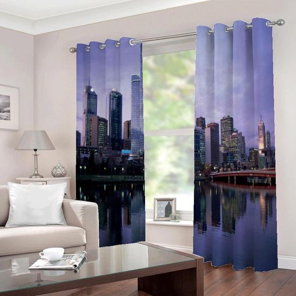 

curtain & drapes bridge modern city night light river reflection large window for pos living room bedroom blackout home decor