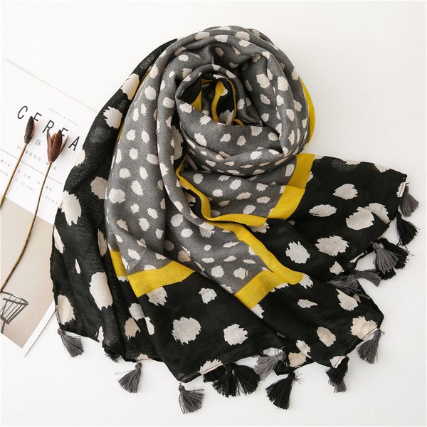 

ladies fashion leopard dot tassel viscose shawl scarf autumn winter thick pashmina stole bufandas muslim hijab sjaal 180*100cm y201007, Blue;gray