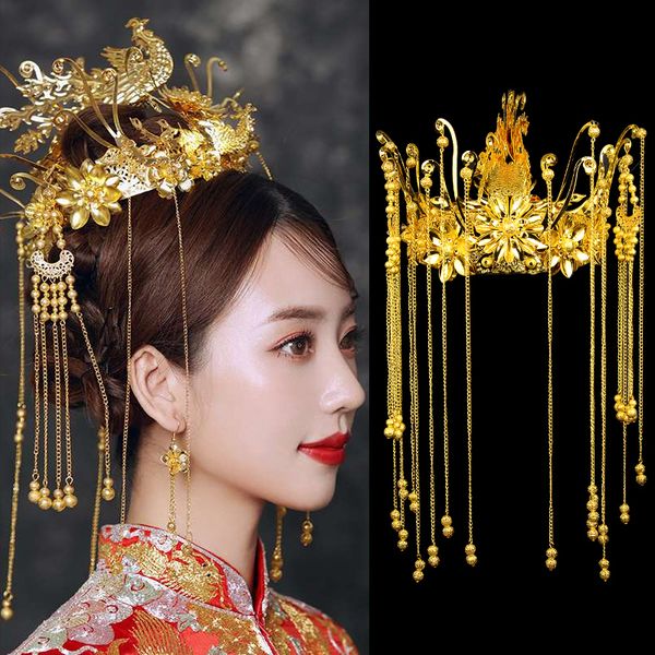 

new phoenix crown female fengyi headdress chinese wedding costume accessories bride xiuhe red jewelry, Silver