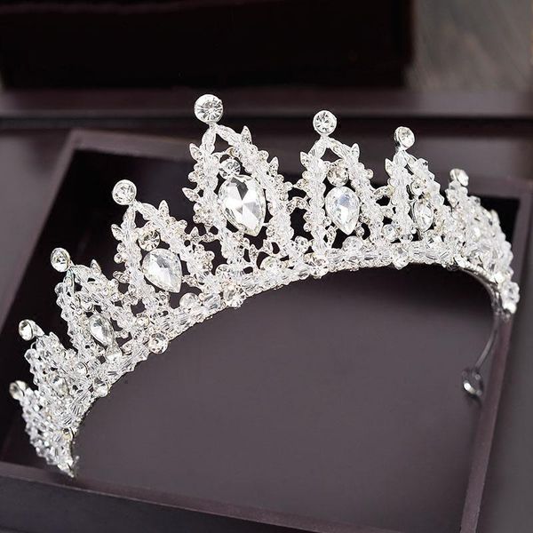 

white crystal bridal tiara de noiva wedding crown princess queen bride crown diadema sieraden hair jewelry women accessories, Golden;silver