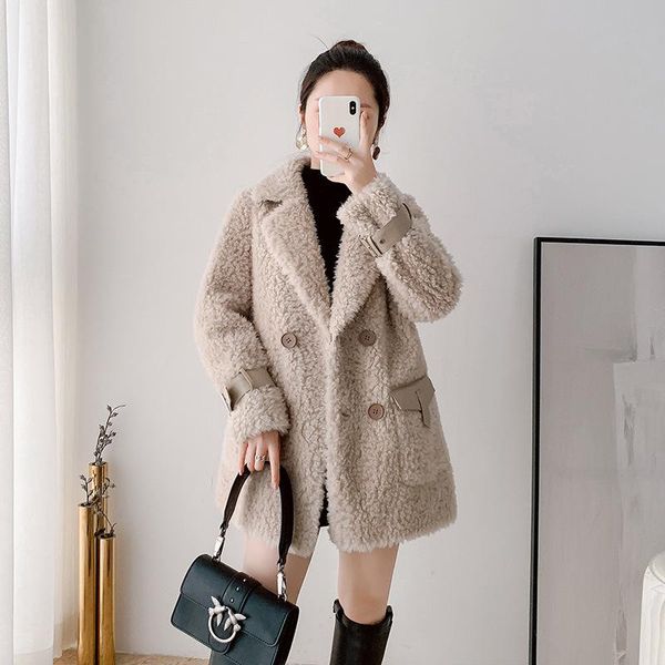 

ai meili lamb fur fur one medium long suit coat lady genuine leather sheep sheared fleece granule, Black