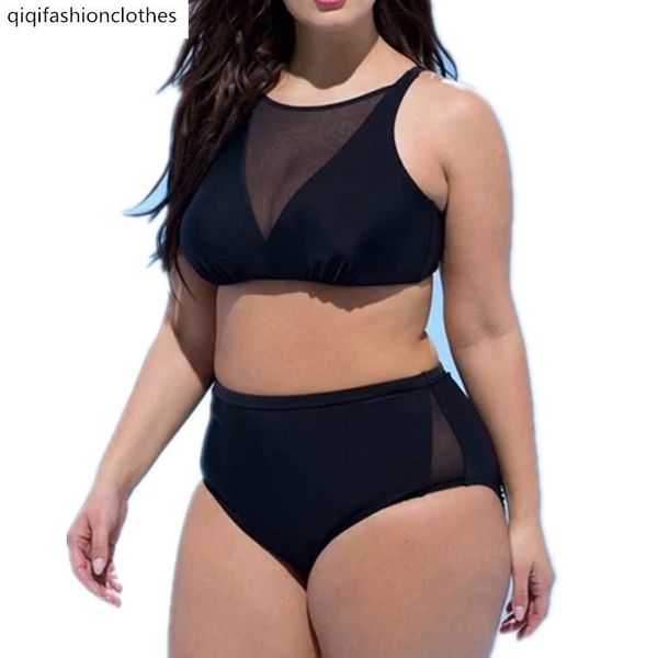 

2019 single yarn splicing, high waist, fattening, oversized split bikini, White;black