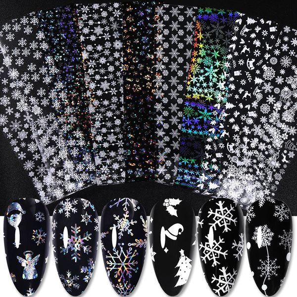 

foil stickers 10/20pcs transfer flash christmas snowflakes laser effect 3d decals diy nail art decoration