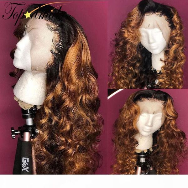 

dmido honey blonde ombre color 13x6 remy hair lace front wigs pre plucked body wave human hair lace front wig 150%, Black;brown
