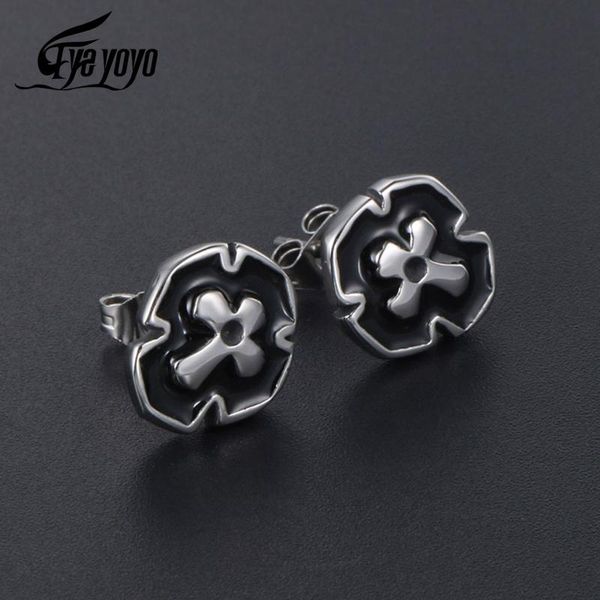 

dangle & chandelier eyeyoyo men's cross ear studs titanium steel individual stud earrings, Silver