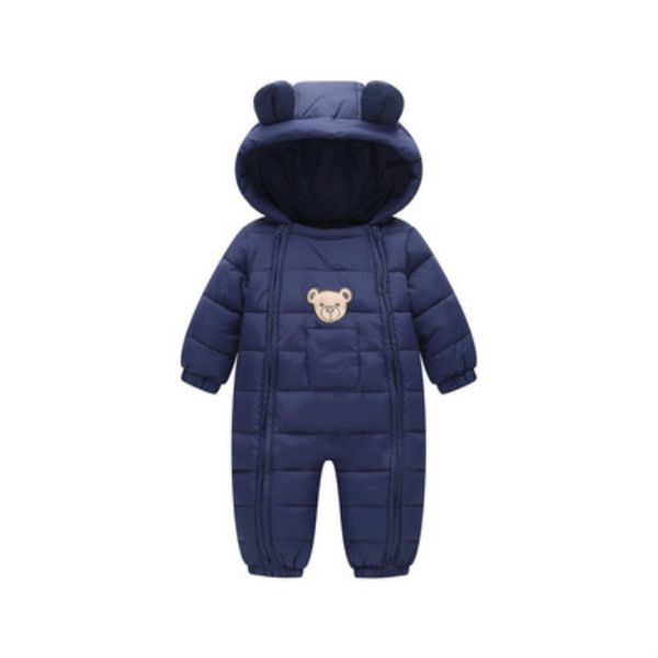 

children long sleeve rompers boys girls autumn winter warm bodysuit solid color down jacket one-piece kids bear print outdoor rompers new, Blue