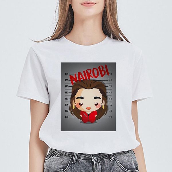 

women house of paper print t-shirt la casa de papel tees nairobi tshirt lively lovely t shirt fashion graphic tee shirt female, White