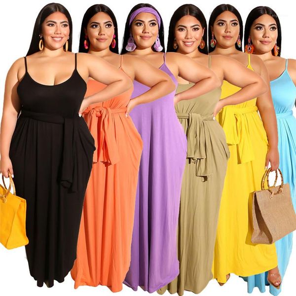 

plus size dresses spaghetti strap sleeveless womens dresses casual females 4xl dresses womens solid color