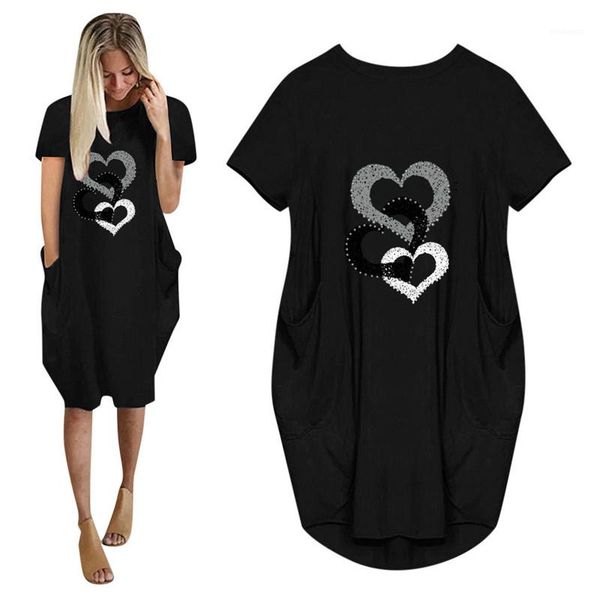 

three love print womens dresses casual females 5xl summer dresses valentines day womens designer dresses fashion, Black;gray
