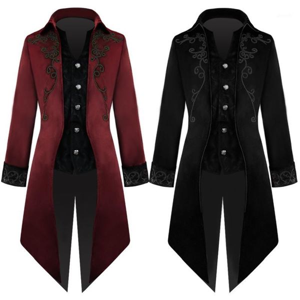 

2020 men vintage tailcoat gothic steampunk trench coat men retro frock outfit overcoat cosplay costume tuxedo for party1, Black;brown