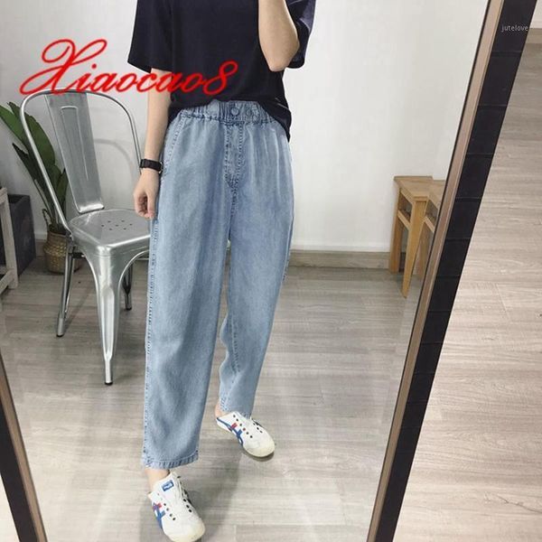 

soft comfort women jeans pants summer thin eleastic high waist harme pants for women mom jeans blue boyfriend loose plus1
