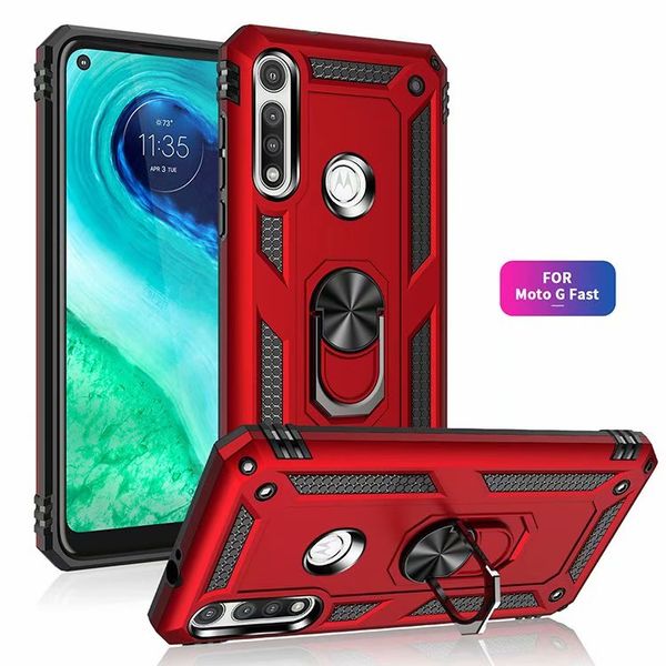 Capa de telefone de armadura robusta para Motolara Moto G8 Power Lite G Fast Power Stylus Anel de metal Capa traseira para Moto E7 Plus E6s E6 One Fusion