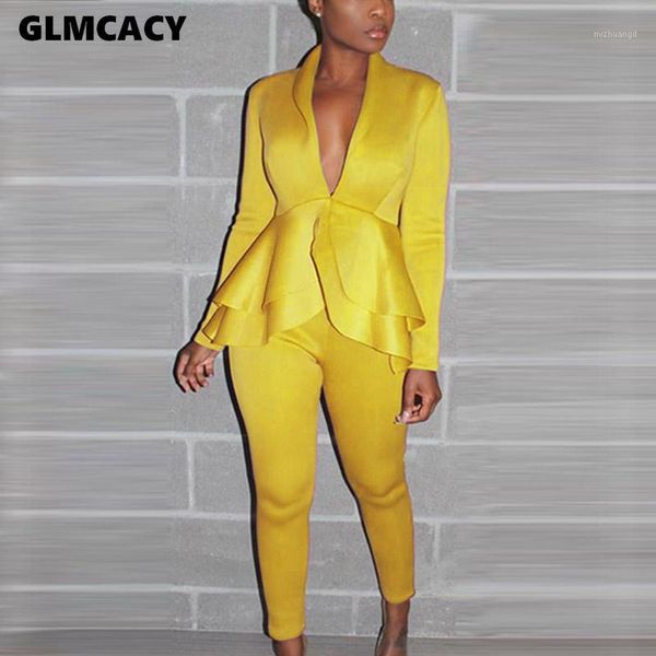 

women casual deep v-neck long sleeve women's sets autumn office lady solid pullover and ankle-length pants two pieces1, White