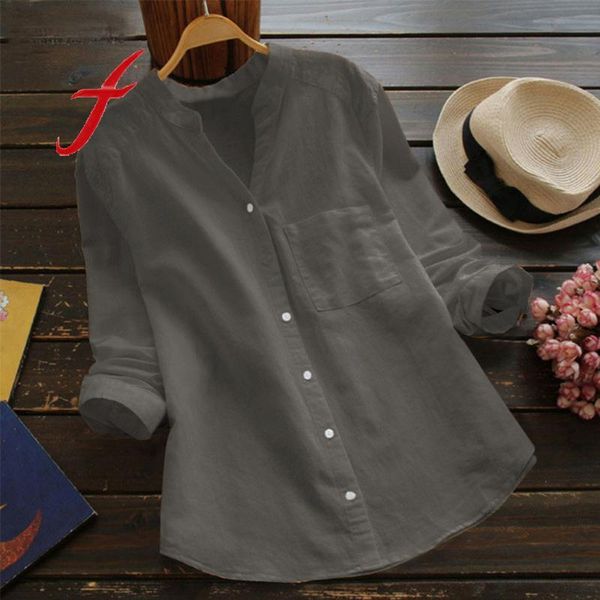 

feitong women cotton linen blouse long sleeve shirt solid womens and blouses ladies button down blusas mujer 2021, White