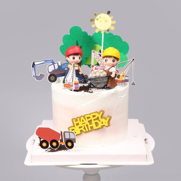 

rm121 resin cart workers fabric tree cake non-woven non-wovencake non-woven car plug-in children lwhii boys engineering decoration plug-in a