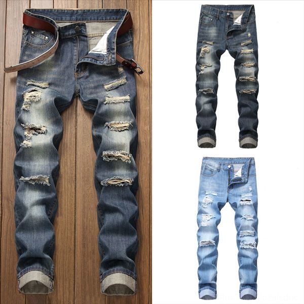 

wydfq italian style fashion men jeans man jeans retro blue designer hop ripped jeans hip quality hole streetwear destroyed vintage, Black