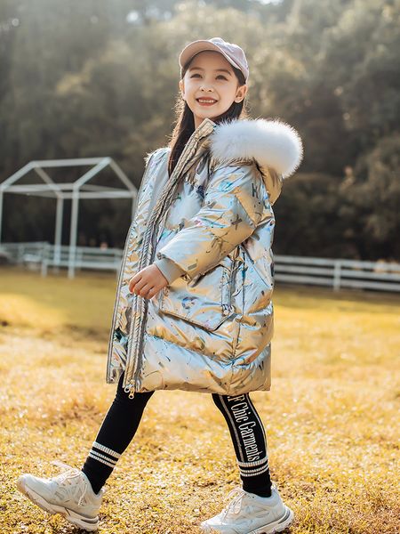 

girls' down jacket medium length 2020 new children's padded clothes for children in foreign style winter girl's cotton, Blue;gray