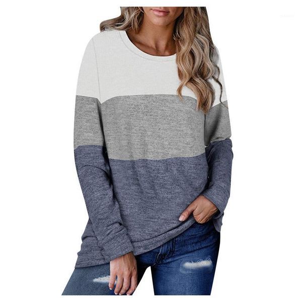 

autumn winter all-match women new three-color stitching knotted pullover o-neck long-sleeved casual pullover #t1g1, Black