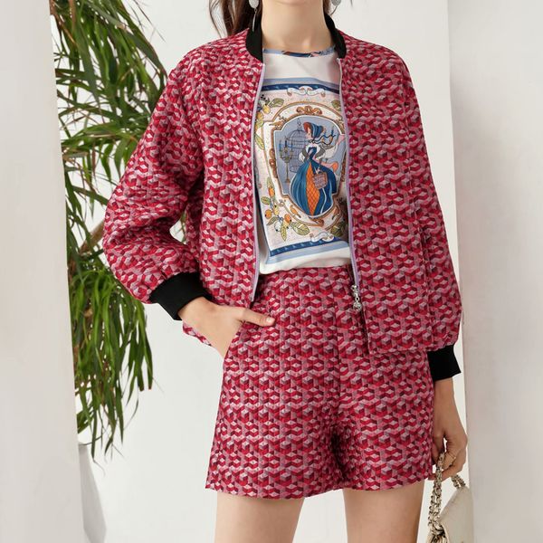

2021 autumn new printing long sleeve pocket fine jacket temperament shorts of women suit two fashion pieces ljf8, White
