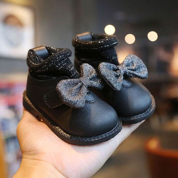 

female 1-3 year winter old baby princs walking soft soled sho plush cotton children' boots, Black;grey