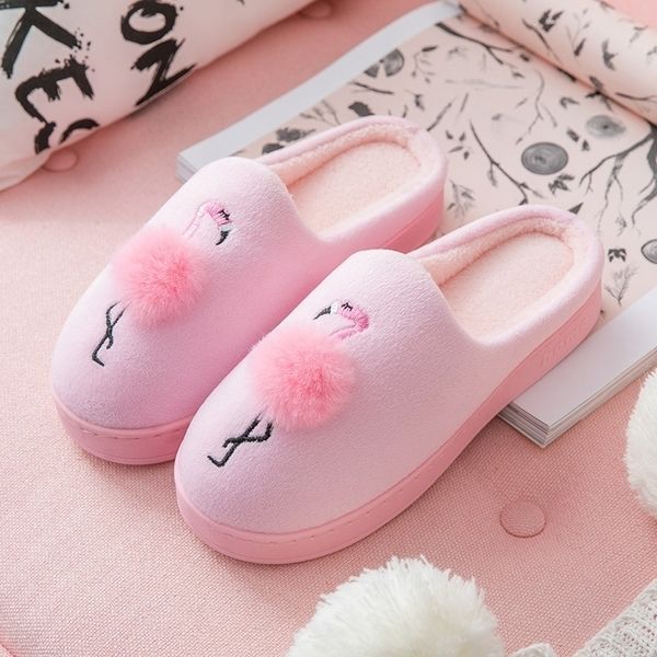 Gai gai gai asileto animal flamingo inverno quente chinelos de pele interior casa zapatillas andar por casa sapatos planos mulheres pantoufle y201026