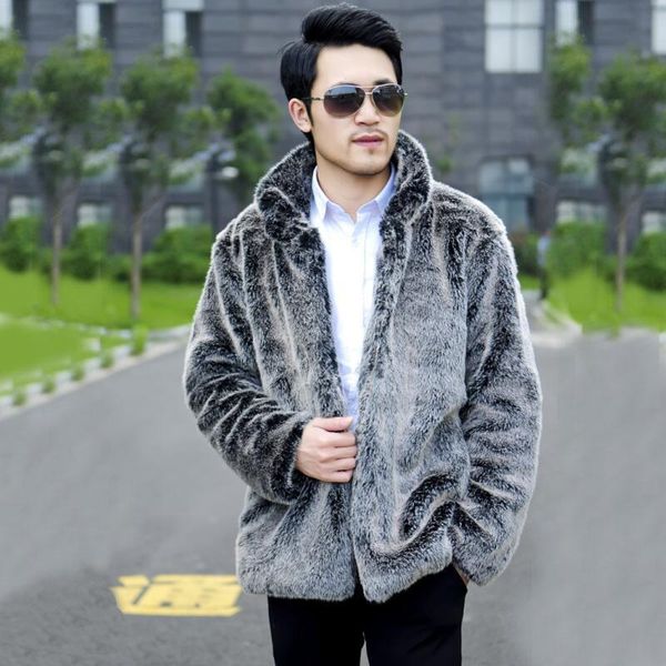 

artificial fur coat 2020 men winter fluffy faux fur coat men mandarin collar jacket coats casaco plus size clothing, Black
