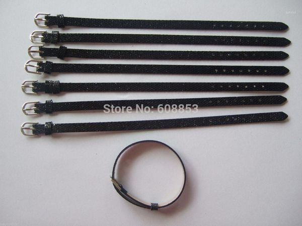 

50pcs black faux leather belt wristband fit 8mm slider letter charms bracelets1, Golden;silver