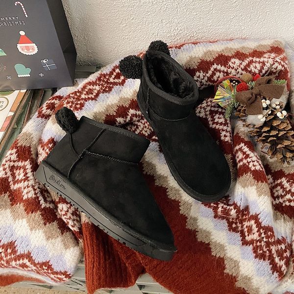 

eltq ankle women snow boots leather winter booties fashion flat shoes woman fur brown boots with short 2020 for women lace up boots, Black