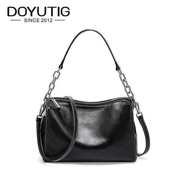 

doyutig new design women genuine leather handle bags elegant black real cow leather cross-body bags lady casual handbag f678