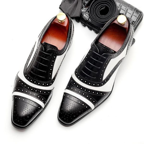 

new men's leather carved brock men's retro color matching shoes dress shoes business casual wedding leather1, Black